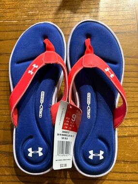 Under Armour Kids Navy Blue and Red Foam Toe-Post Sandals